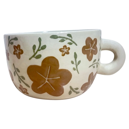 Кружка ручной работы Малёма с росписью Коричневые цветы и веточки, керамика, 550 мл, фото 1.