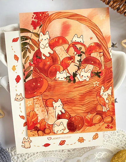 Открытка «Котята в грибах», А6, фото 1.
