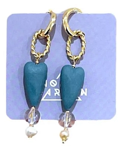 Составные серьги-конго ручной работы Сердечки и прозрачные бусины, фарфор