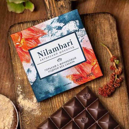 Шоколад Nilambari горький 63% с финиковой пудрой, без сахара, фото 3.