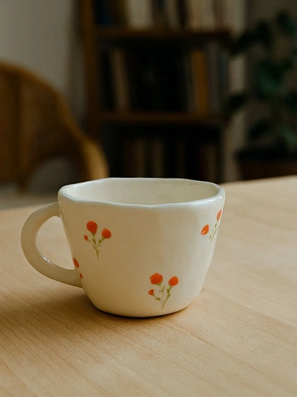 Чашка для чая ручной работы Шуши керамика Розы красные, керамика, 250 мл, фото 4.