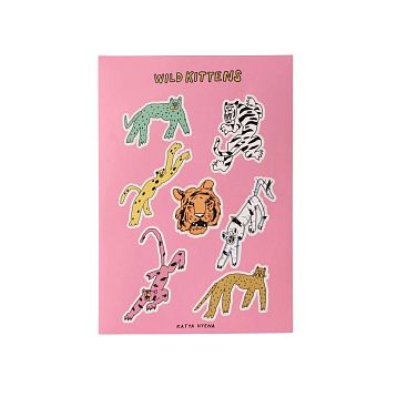 Стикерпак с тиграми Катя Гиена «Wild kittens», розовый, фото 1.