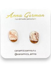 Серёжки-гвоздики Анна Герман «Овал», фарфор, розово-золотые