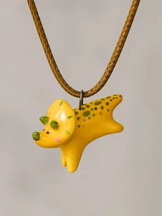 Подвеска ручной работы Боттери керамика с динозавром «‎Трицератопс»‎, жёлтый, керамика