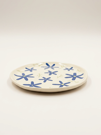 Тарелка ручной работы Малёма с росписью Синие цветы и веточки, керамика, 15 см, фото 2.