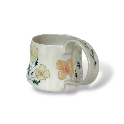 Кружка ручной работы «Веточки и цветы», жёлто-зелёная, керамика, 500 мл, фото 3.