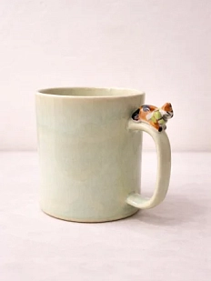 Кружка ручной работы Маковка с фигуркой на ручке «Котик», светло-зеленая, 380 мл, цилиндр