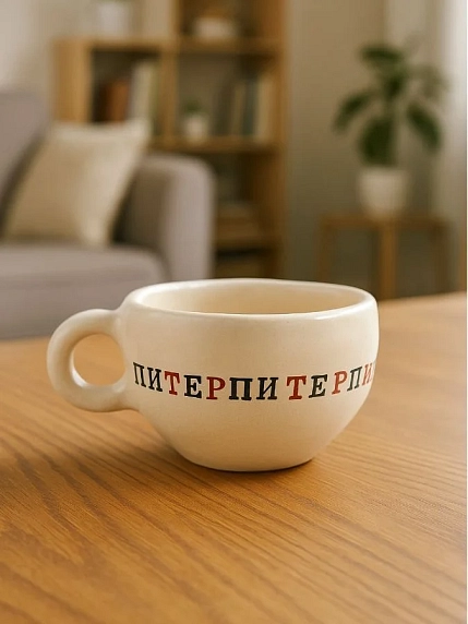 Кружка ручной работы Керамур с надписью «Питерпитерпитер», керамика, 180 мл, фото 5.