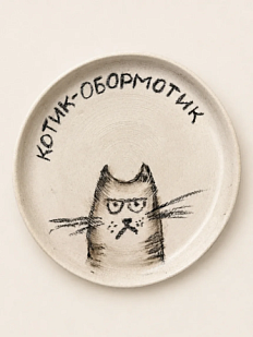 Тарелка ручной работы Правильная посуда «Котик-обормотик» серый, керамика, 12 см