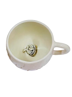 Кружка ручной работы Мама Черепаха с фигуркой внутри Русалочка с сердечками, розовая, керамика, 400 мл