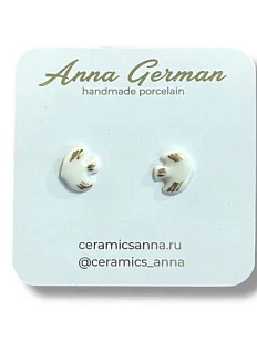 Серёжки-гвоздики Анна Герман «Птицы», фарфор, бело-золотистые