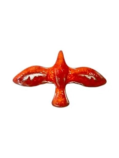 Брошь ручной работы КерамЕлКа «Птица», красно-белая, керамика