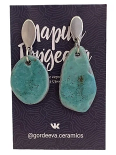 Серьги Мария Гордеева асимметричные составные, керамика, бирюзовые