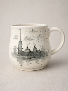 Кружка ручной работы груша «Город-сказка...», керамика, 350 мл