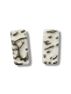 Серьги-гвоздики прямоугольные, белые, фарфор