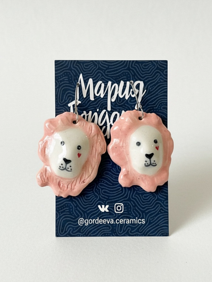 Серьги «Львы», керамика, фото 1.