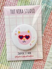 Закатной значок «Котик в очках», металл, 37 мм