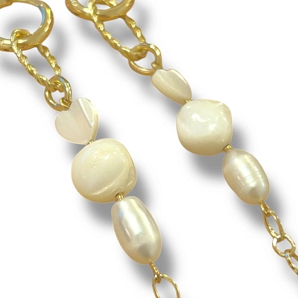 Составные серьги-конго ручной работы Сердечки и бусина, фарфор, перламутр, фото 2.