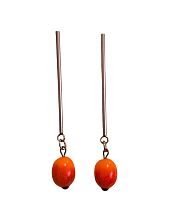 Серьги-гвоздики Керко на планке ягодки облепихи, стекло