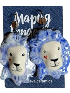 Серьги Мария Гордеева «Львы», керамика, голубые