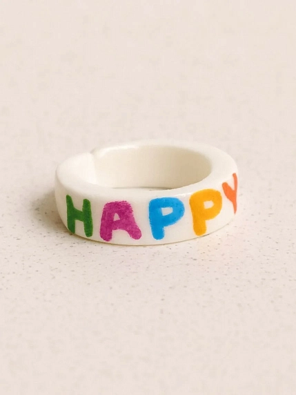 Кольцо Радость Рядом «Happy», полимерная глина, белое, фото 1.
