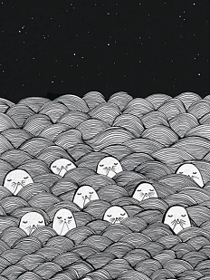 Открытка ЙЕТТИ с нарвалами «Selkie», А6, черная