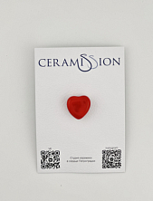 Брошь ручной работы «Красное сердечко», керамика