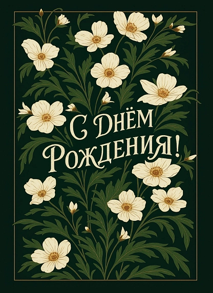 Открытка DARI DARI с бежевыми цветами «С Днём рождения!», зеленая, фото 2.