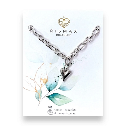 Браслет-цепочка ручной работы РисМакс с сердцем, нержавеющая сталь, фото 1.