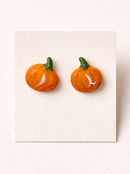 Серёжки-гвоздики Радость Рядом «Тыквы», оранжевые, полимерная глина, фото 2.