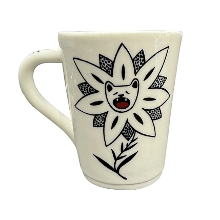 Кружка Звер ручной работы Зевающий котик в цветочке, керамика, 250 мл, фото 1.