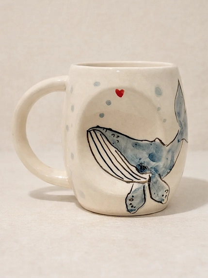 Кружка ручной работы НАДО ЖЕ с росписью «Кит», белая, керамика, 300 мл, фото 1.