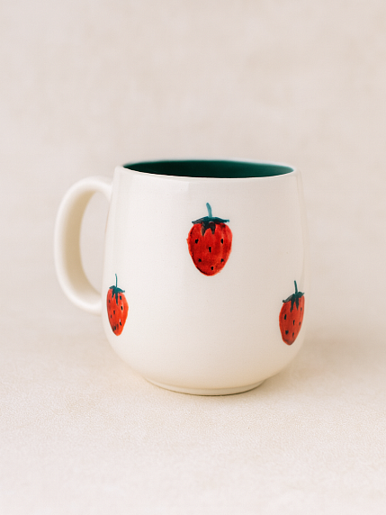 Кружка ручной работы с росписью Лисёнок с клубникой, фарфор, 250 мл, фото 3.