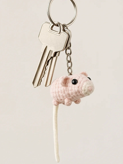 Вязаный брелок ЦИЛИНСКАЯ «Крыса», розовый, фото 2.