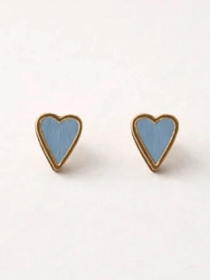 Серёжки-гвоздики Сердечки, дерево, голубые