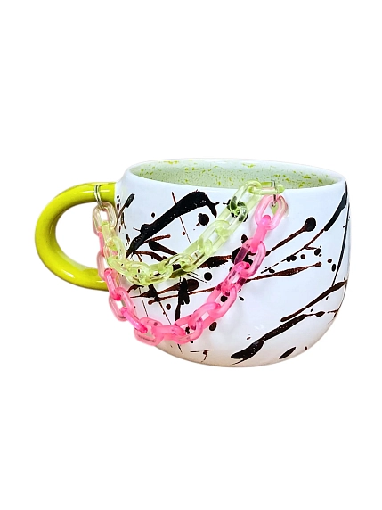 Кружка ручной работы Барыня «Техно», белая с брызгами, с цепью, 380 мл, керамика, фото 1.