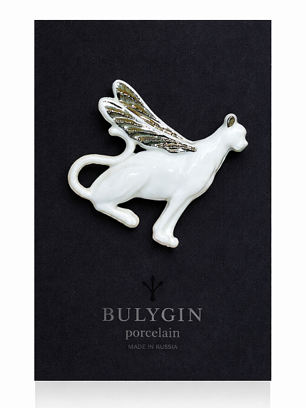 Брошь ручной работы Bulygin «Гепард», бело-серебристая, фарфор, фото 1.