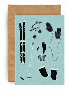 Открытка ЙЕТТИ «Лыжи, варежки, зима», А6