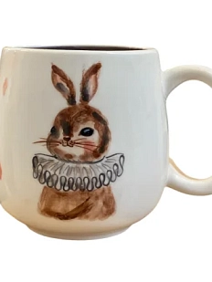 Кружка ручной работы Ким керамика с росписью Зайка в сером жабо, фарфор, 350 мл