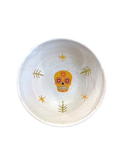 Пиала ручной работы с черепами, светло-бежевая, 9 см, фото 3.