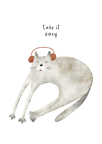 Постер интерьерный с котиком  «Take it easy», А2, фото 1.