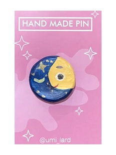 Значок ручной работы «Месяц», полимерная глина, 40 мм