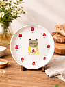 Тарелка ручной работы с бортиком Лягушка с мухоморами, белая, фарфор, 16 см, превью фото 2