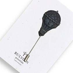 Брошь ручной рабриы Bulygin «Аэростат», чёрная с серебром, фарфор