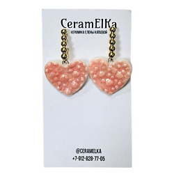 Серьги «Сердечки», фарфор, перламутровые розовые