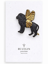 Брошь ручной работы Bulygin «Лев», фарфор, чёрно-золотистая