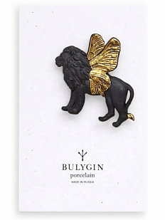 Брошь ручной работы Bulygin «Лев», фарфор, чёрно-золотистая