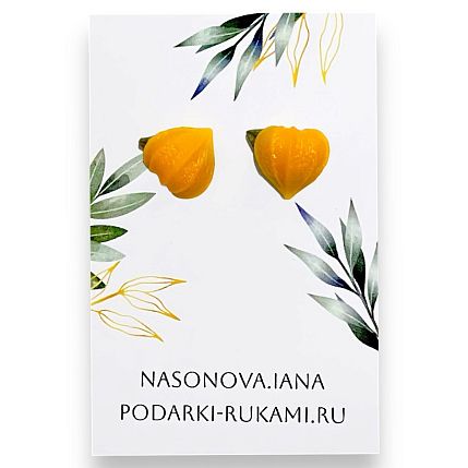 Серьги-гвоздики «Физалис», полимерная глина, большие, фото 2.