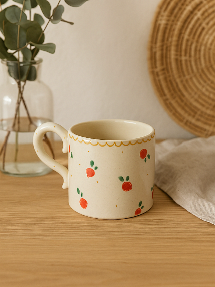 Кружка ручной работы прямая «Брусника», полуфарфор, 250 мл, фото 3.