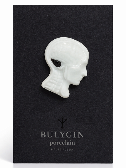 Брошь ручной работы Bulygin «Мозг», бело-серебристая, фарфор, фото 1.